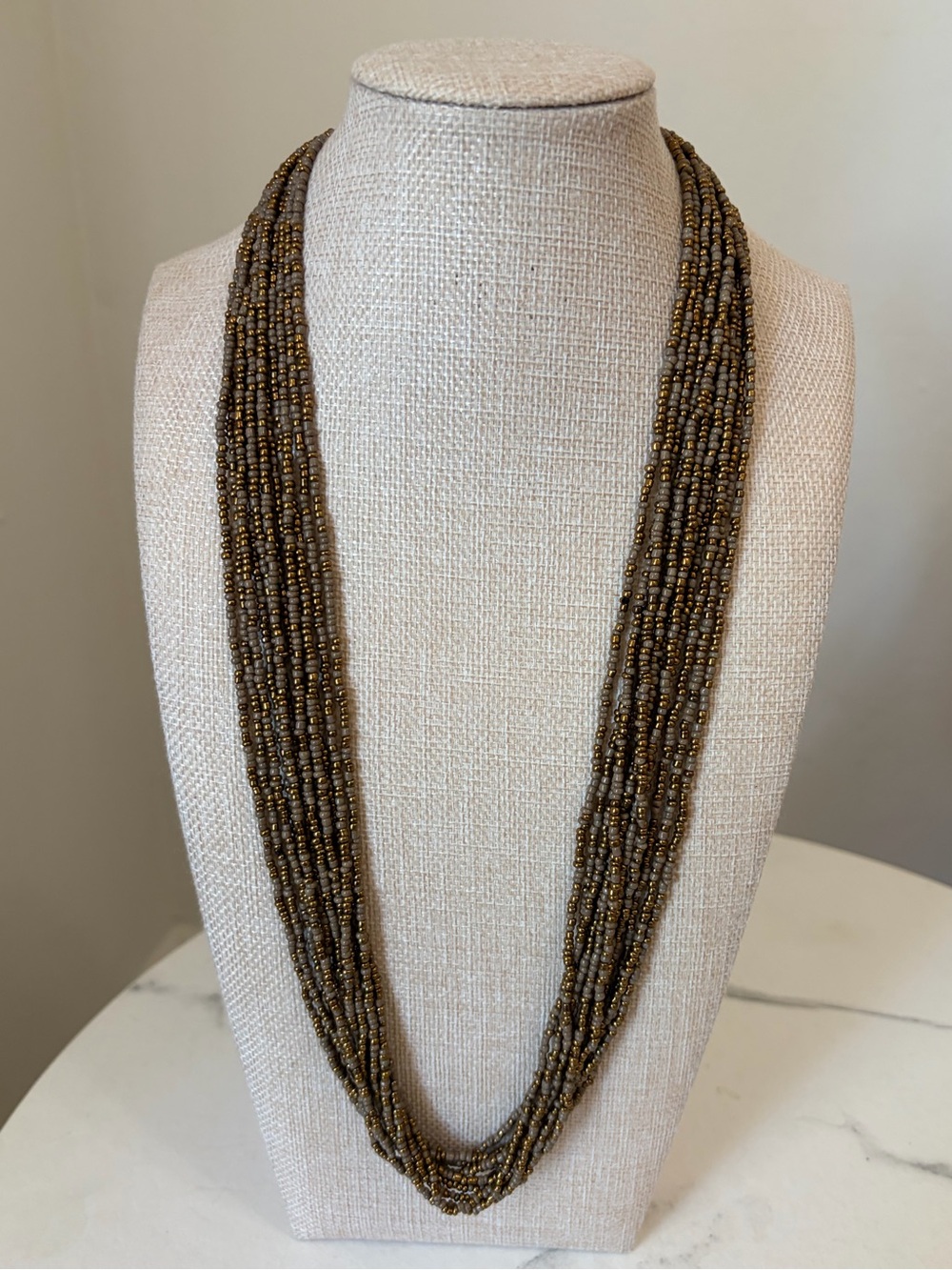 Taupe Multi-strand Seed Beaded Necklace